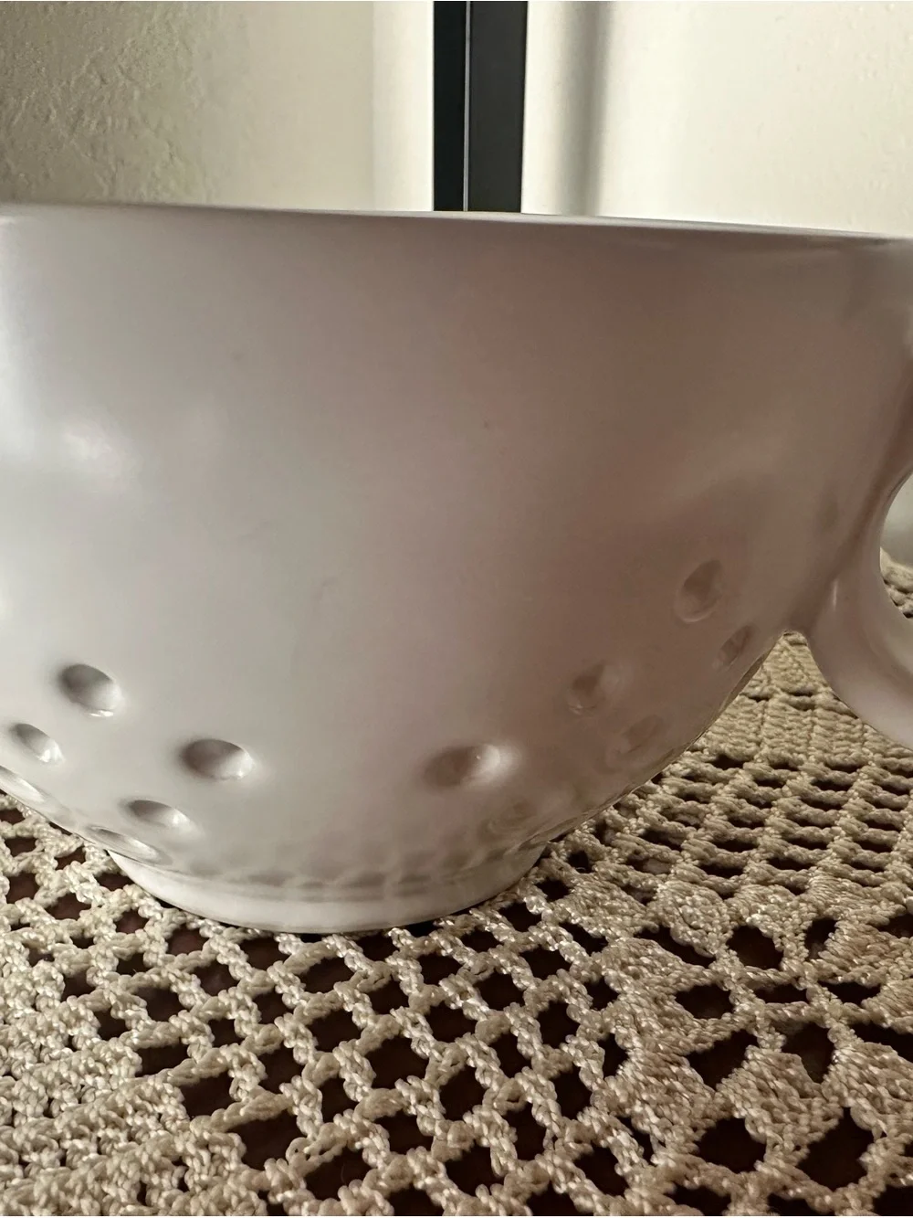 Crate&Barrel White Ceramic Colander with Side Handle